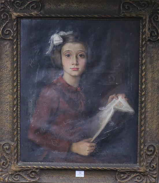 Rudolf Pintye (Hungarian b. 1902), three-quarter length portrait of Miss Pamela Henry as a child 70cm x 58cm